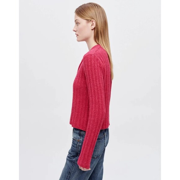 RE/DONE womens Terry Ribbed Cardi Sweater size Large Dragonfruit Cardigan $350 - Picture 5 of 12